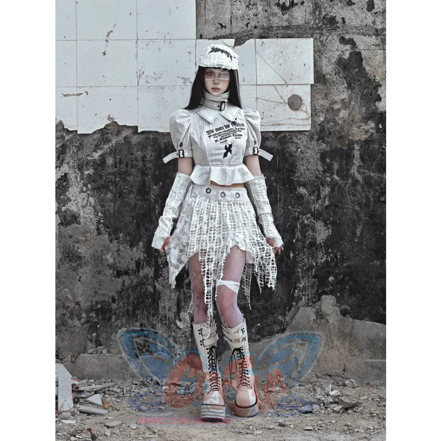 Suede Knit Ripped Punk Bustier Skirt - cosfun