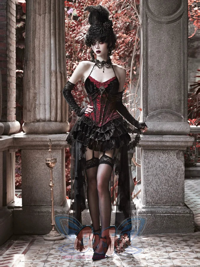 Gothic Velvet Fishbone Corset Halloween 3-Piece Set S22987