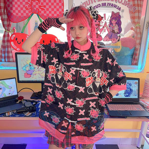 Kawaii Panda Chinese Style Button Shirt Black