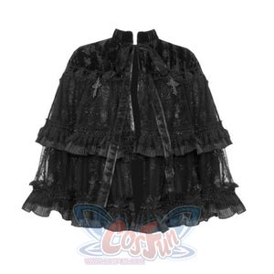 Classic Gothic Lace Dark Velvet Multi-Layered Cloak Black / S~M