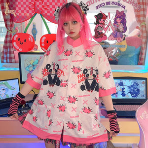 Kawaii Panda Chinese Style Button Shirt White