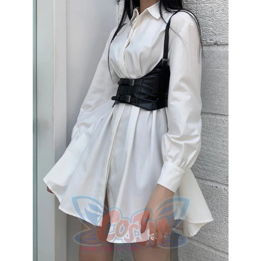 Cool Girl Medium Length White Shirt Dress - cosfun