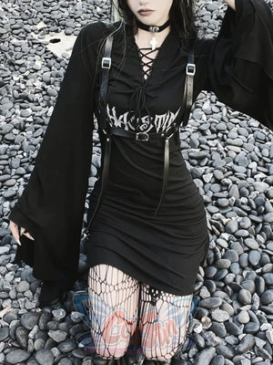 Gothic V-neck Irregular Long Dress - cosfun