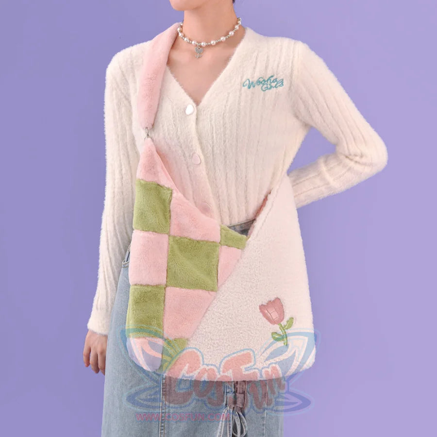 Plush Pink Spliced Large-Capacity Bag S22417 / + Chain