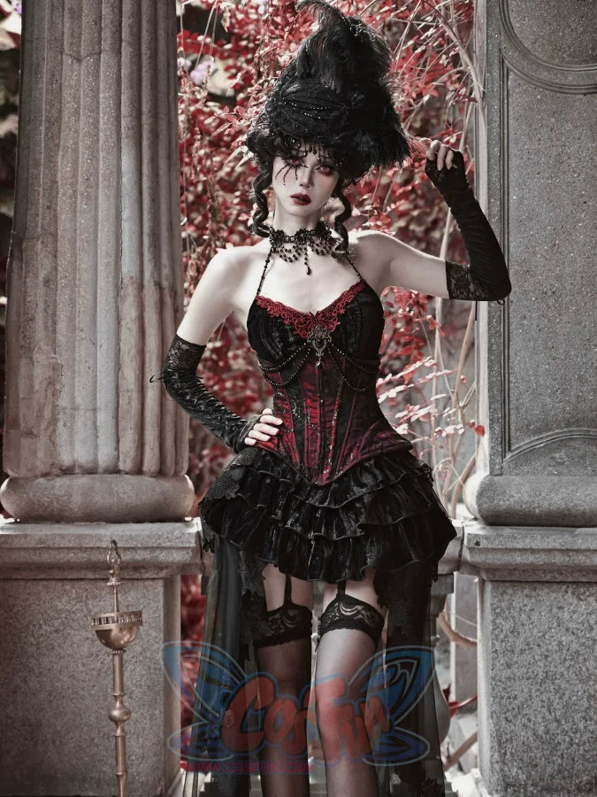 Gothic Velvet Fishbone Corset Halloween 3-Piece Set S22987