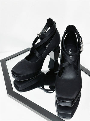 Original Silk Strappy Gothic Nun Square Toe High Heels S22994