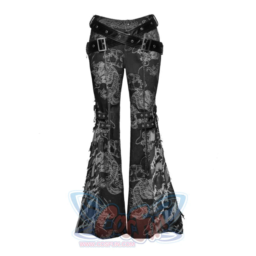 Punk Millennial Fringe Denim Flared Pants S