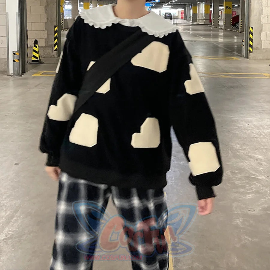 Baby Collar Fleece Black Hoodie - cosfun