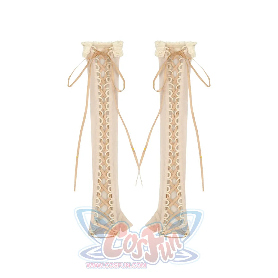 Rococo Duchess Elegant Boned Corset Waist-Cinching Top Ribbon-Tie Arm Sleeves (One Size) / S