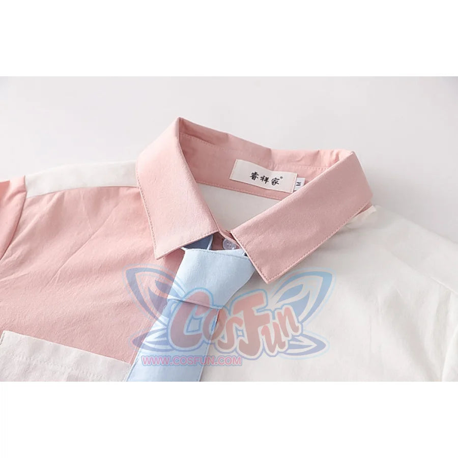 Soft Girl Cute Color Matching Long Sleeve Shirt