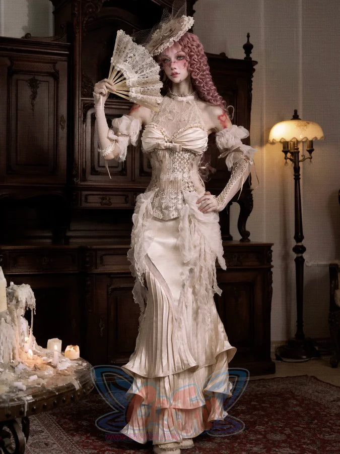 Rococo Duchess Satin Ruched Long Mermaid Skirt