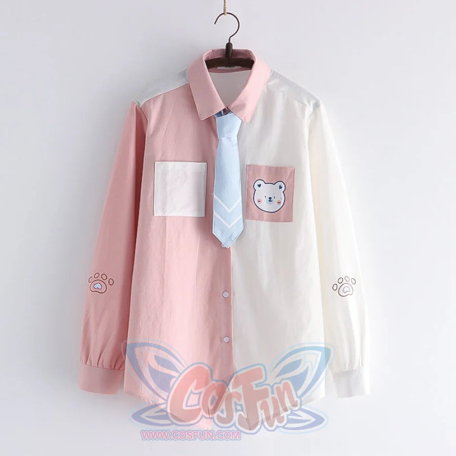 Soft Girl Cute Color Matching Long Sleeve Shirt Pink Long Sleeve / S