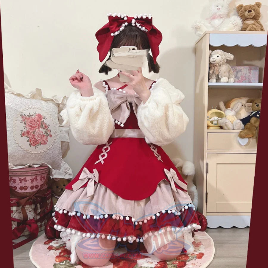Winter Woolen Bow Sweet and Lovely Lolita Dress - cosfun