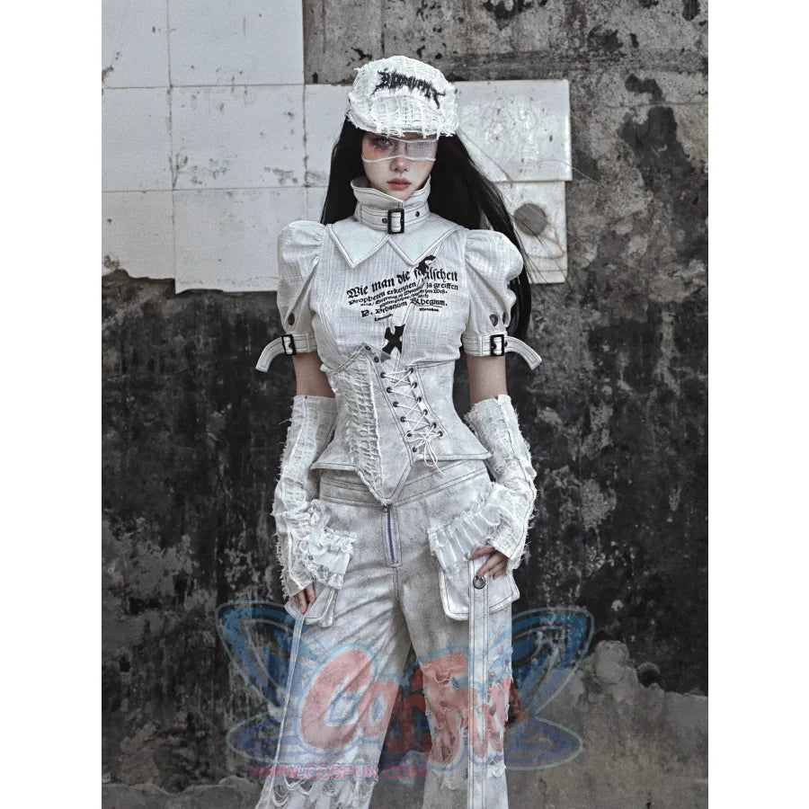 Asymmetric Herringbone Drawstring Corset - cosfun