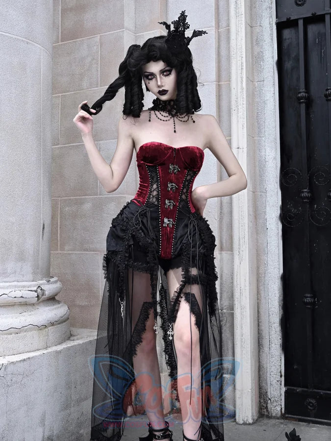 Gothic Diablo Fishbone Lacing Birdcage Corset Set S22983