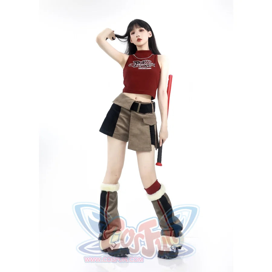 Khaki Striped Velvet Patchwork Slim Skirt Pants Sweater Suit S22429