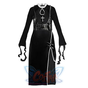 Original Spring Cross Embroidery Slim Fit Split Buttock Long Dress Black / S