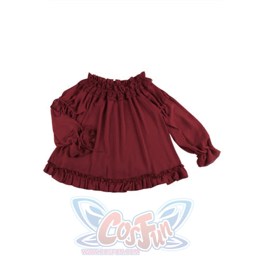 Chiffon With Solid Color Shirt Wine Red / L