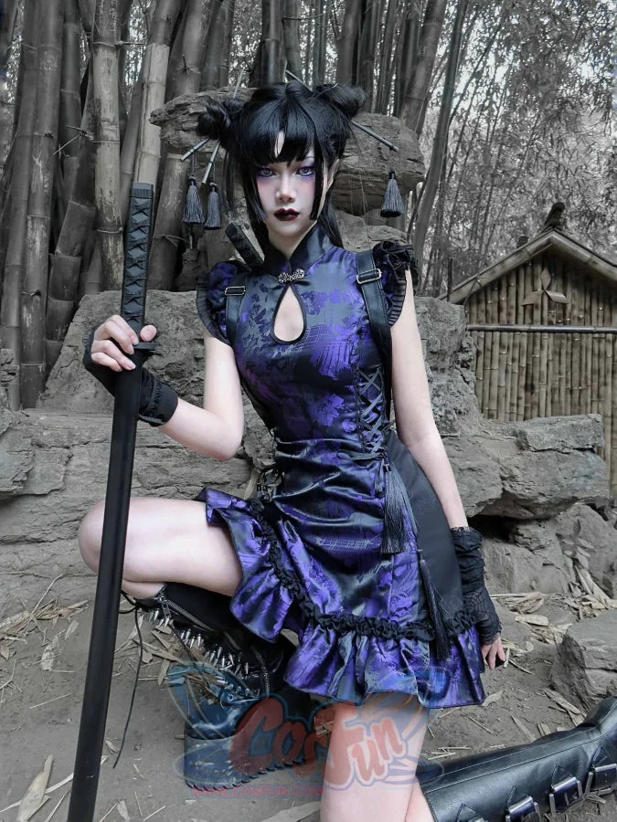 Gothic Improved Cheongsam Tassel Strap Buckle Dress S30491