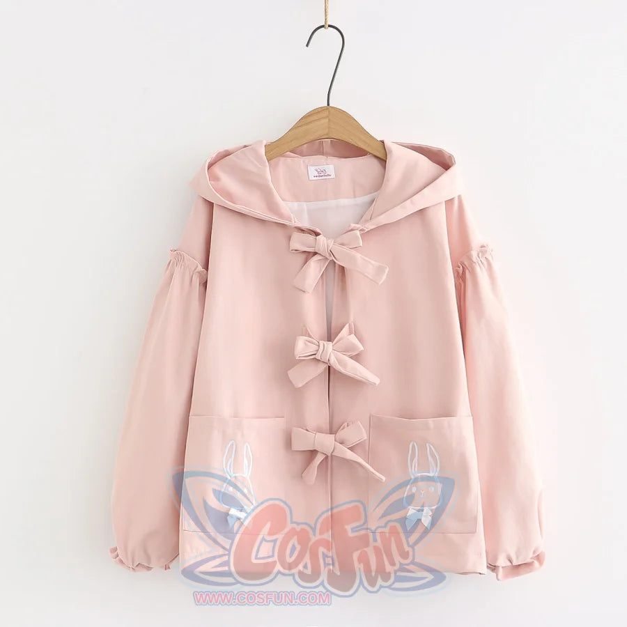 Soft Girl Sweet Bowknot Hooded Short Coat Pink