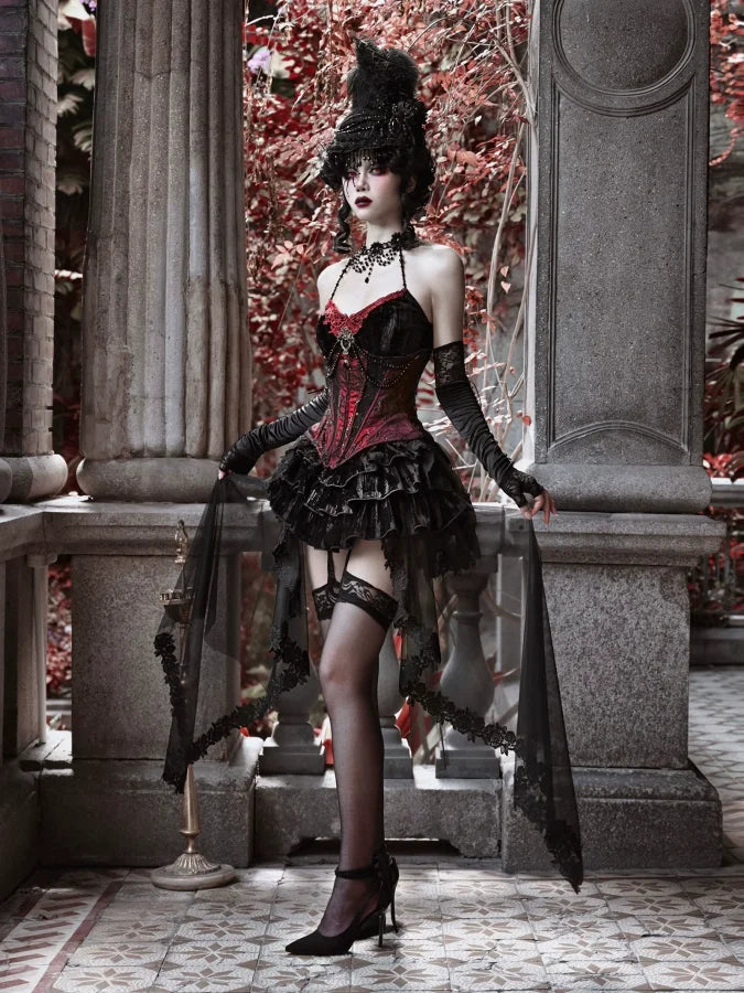 Gothic Velvet Fishbone Corset Halloween 3-Piece Set S22987