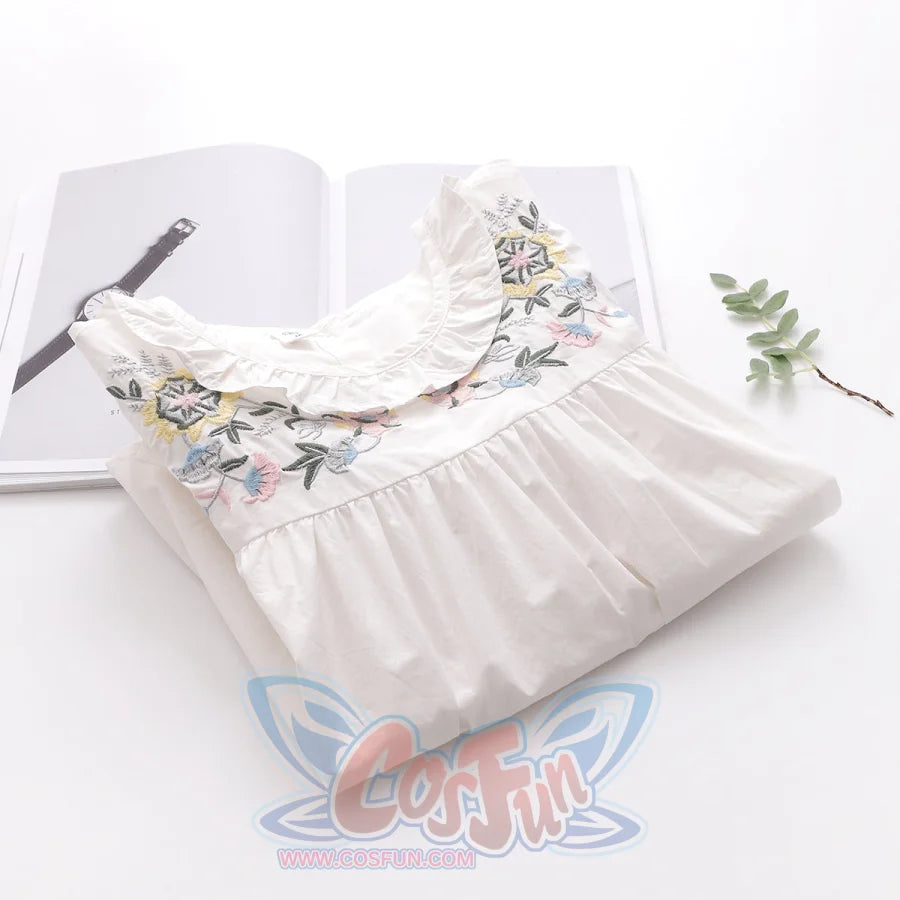 Sweet Lace Collar Floral Embroidery Long Sleeve Shirt