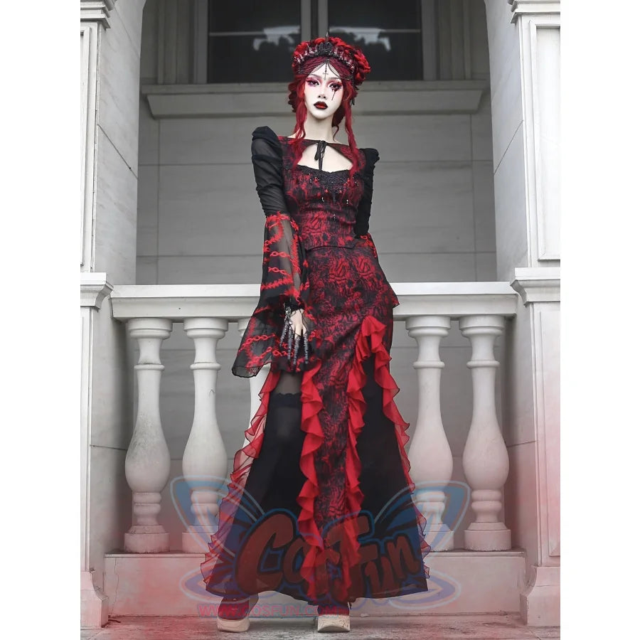 Gothic Jacquard Patchwork Chiffon Wavy Fishtail Skirt