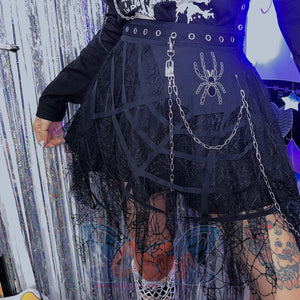 Punk Spider Chain Irregular Lace Skirt - cosfun