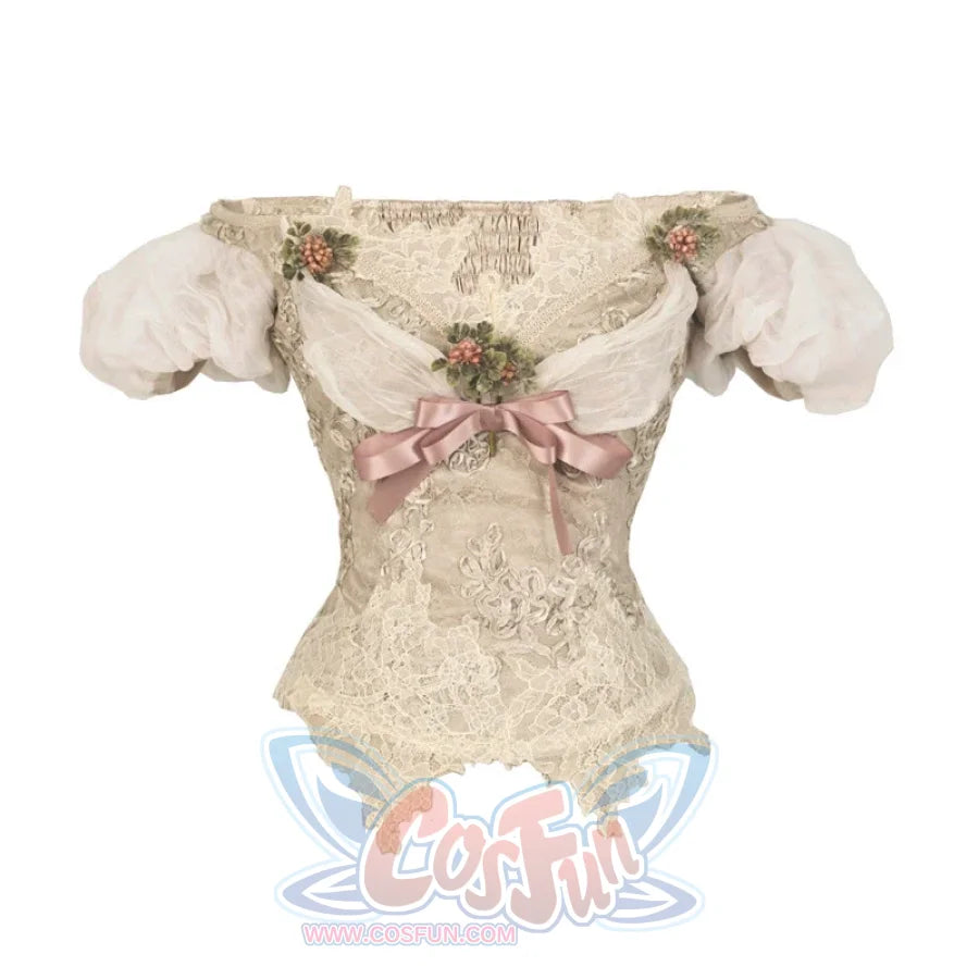 Rococo Duchess Vintage Elegant Off-Shoulder Puff Sleeve Mesh Top Top (Tencel Acetate) / S