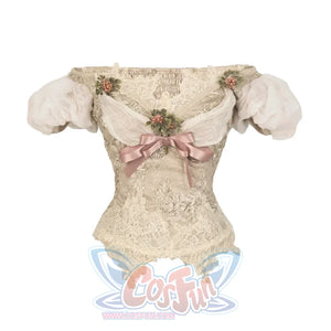 Rococo Duchess Vintage Elegant Off-Shoulder Puff Sleeve Mesh Top Top (Tencel Acetate) / S