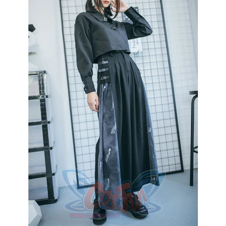 Chinese Style Stitched Wide Leg Pants Retro High Waist Hanging Feeling Loose Pants S20198 L / Pants Pants