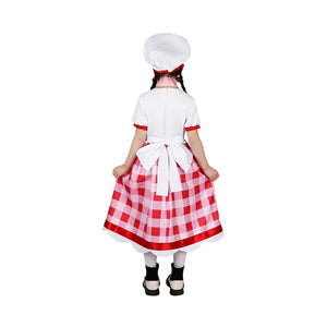 Back view of the Patissiere Peach cosplay costume, featuring the checkered skirt and white bow detail.