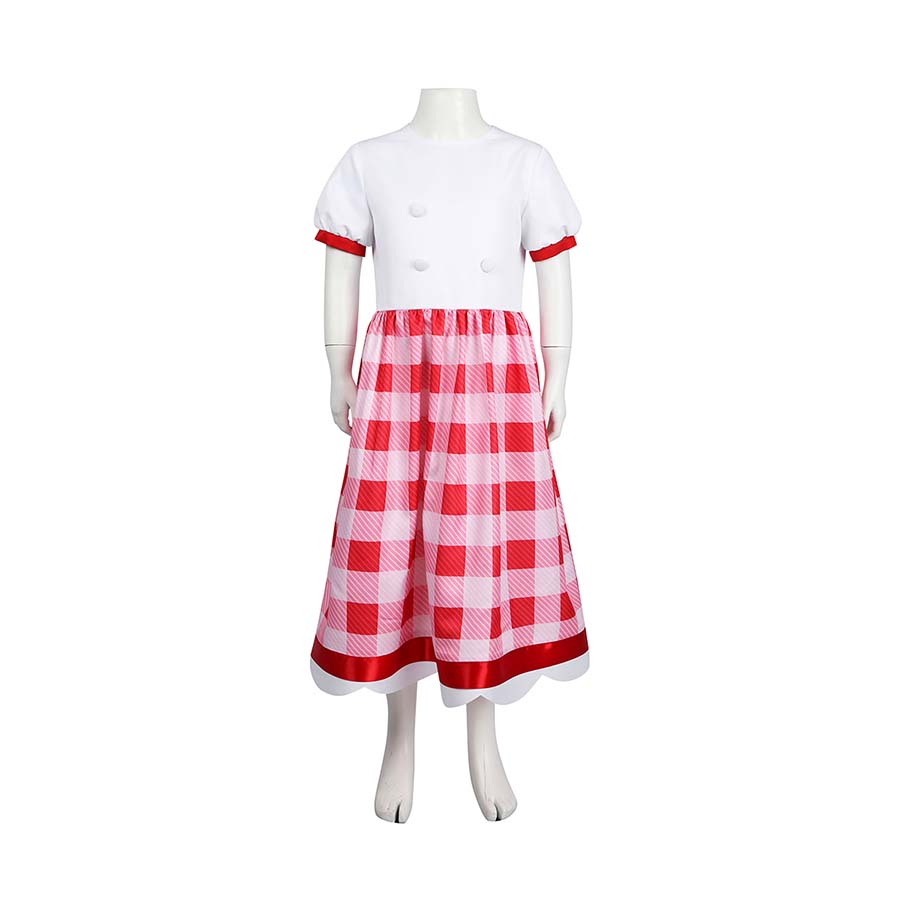 The core dress of the Patissiere Peach costume shown, featuring white top with red trims and checkered skirt.