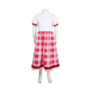 The core dress of the Patissiere Peach costume shown, featuring white top with red trims and checkered skirt.