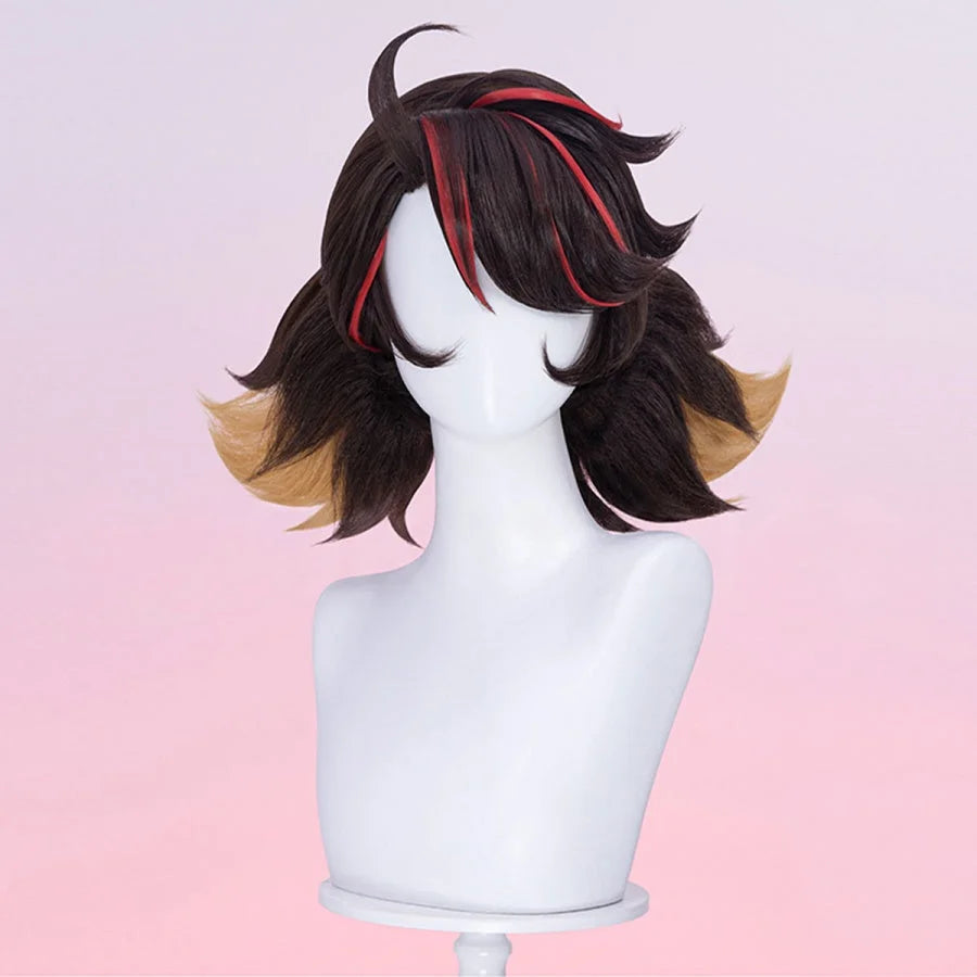 The Peni Parker cosplay wig, with its dark brown base and red and light brown accents, has a unique and stylish appearance