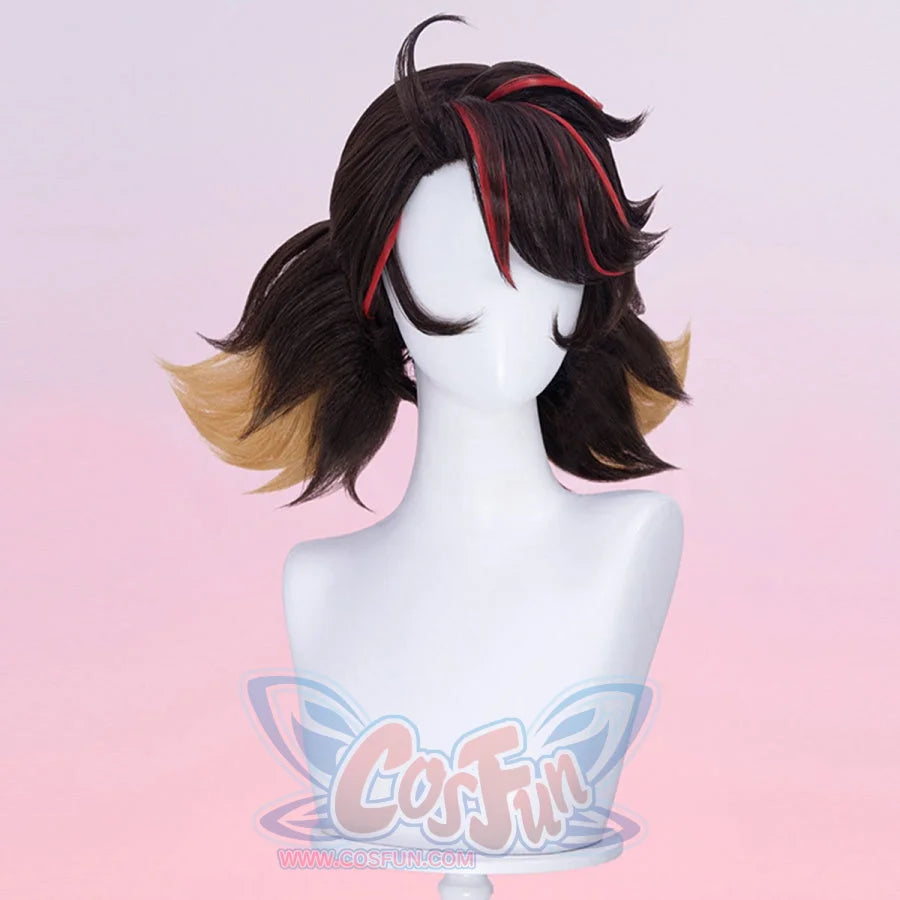 The Peni Parker cosplay wig, with its dark brown base and red and light brown accents, has a unique and stylish appearance