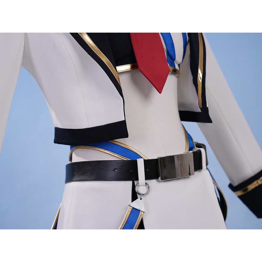 Pretty Derby Oguri Cap Cosplay Costume, back PU leather belt and two deep blue straps.
