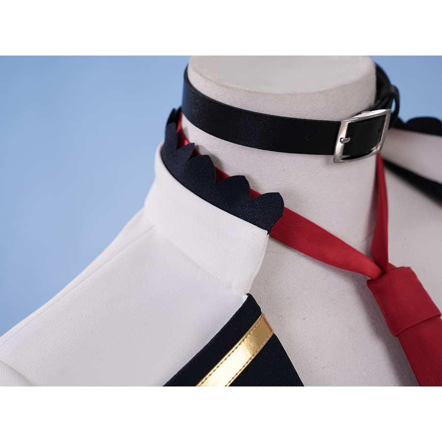 Pretty Derby Oguri Cap Cosplay Costume, the coat has a stand-up collar with black wavy trim.