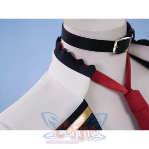 Pretty Derby Oguri Cap Cosplay Costume, the coat has a stand-up collar with black wavy trim.