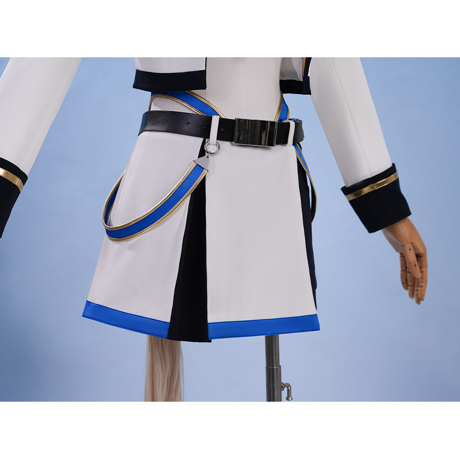 Pretty Derby Oguri Cap Cosplay Costume, white and back culottes with deep blue trim.
