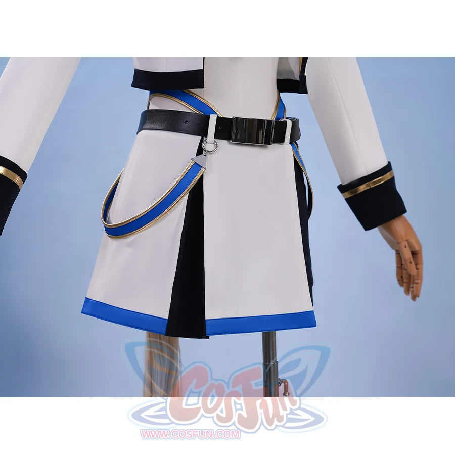 Pretty Derby Oguri Cap Cosplay Costume, white and back culottes with deep blue trim.