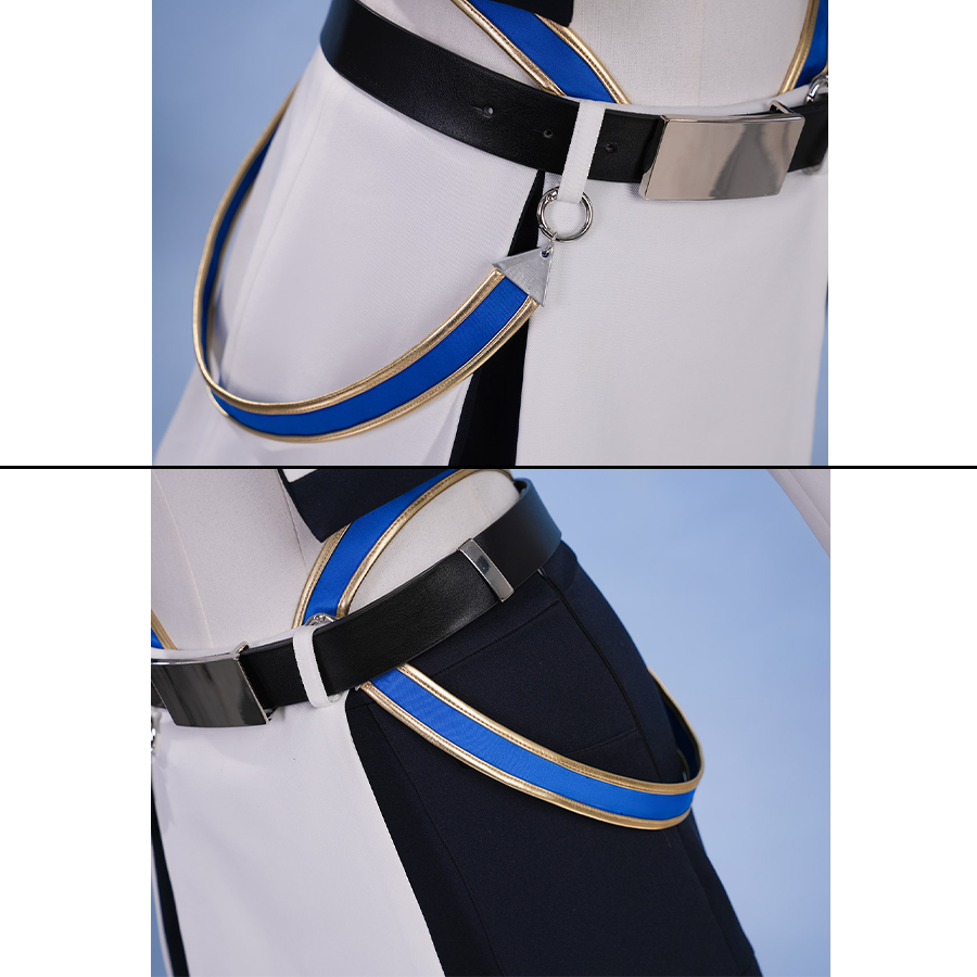 Pretty Derby Oguri Cap Cosplay Costume, back PU leather belt and two deep blue straps.