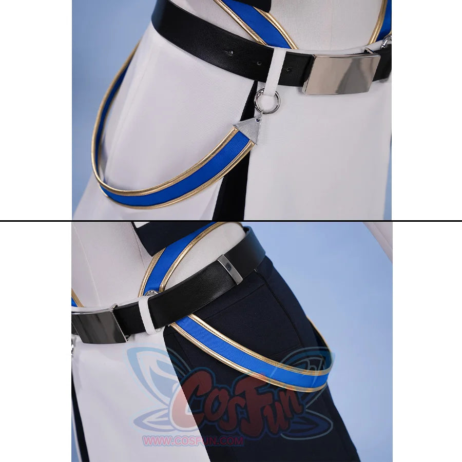 Pretty Derby Oguri Cap Cosplay Costume, back PU leather belt and two deep blue straps.