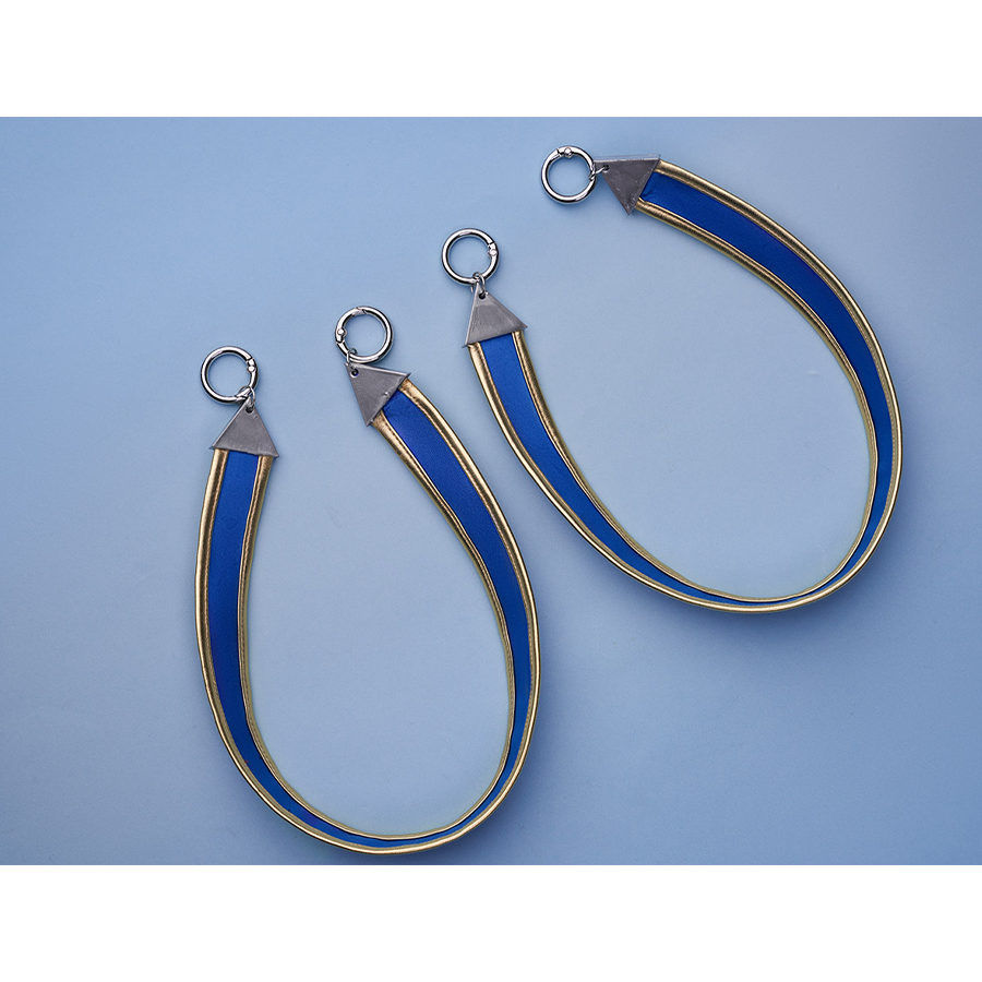 Pretty Derby Oguri Cap Cosplay Costume, blue and gold straps with two hooks at the end.