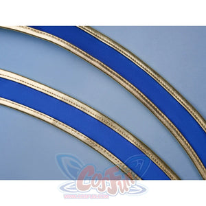 Pretty Derby Oguri Cap Cosplay Costume, blue and gold PU leather straps.