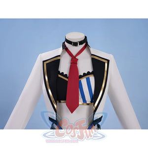 Pretty Derby Oguri Cap Cosplay Costume, white coat with black collar and gold strap decoration.