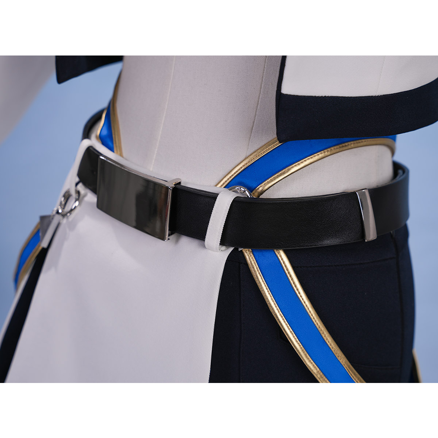 Pretty Derby Oguri Cap Cosplay Costume, back PU leather belt and two deep blue straps.