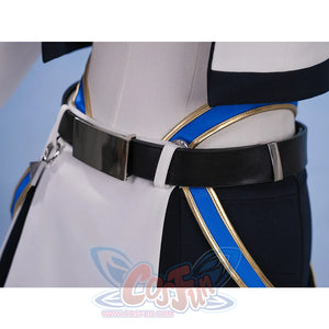 Pretty Derby Oguri Cap Cosplay Costume, back PU leather belt and two deep blue straps.