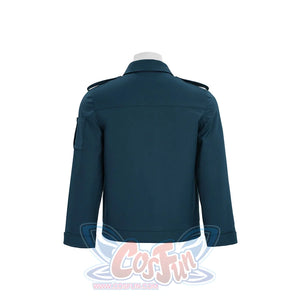 Professor X cosplay costume jacket in teal, back view displaying collar and shoulder stripes