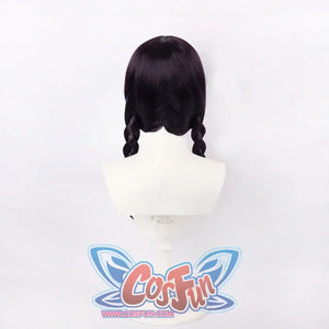 Back view of Psylocke cosplay wig with evenly braided pigtails and smooth finish